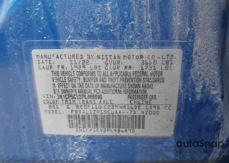 2023 Nissan Kicks Sv Xtronic Cvt from USA, damaged, VIN 3N1CP5CV2PL486890